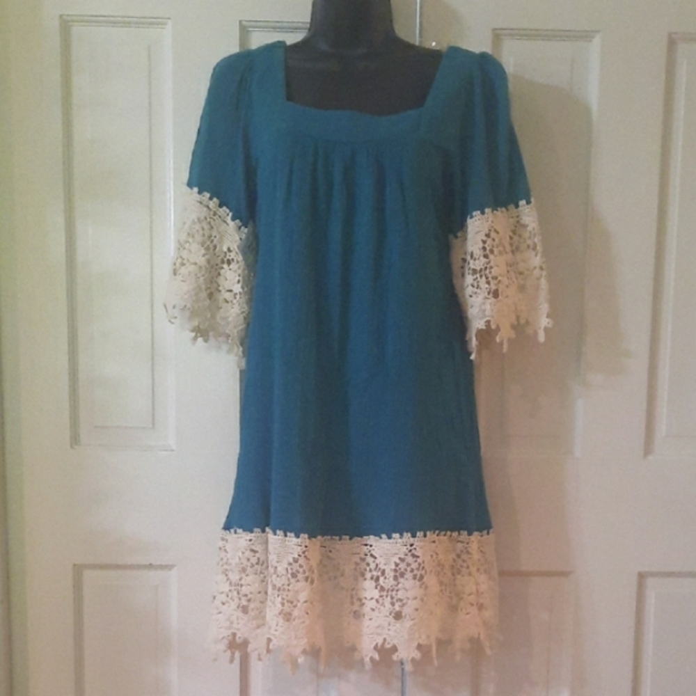 Teal Dress with Antique Lace Trim - Brand: Umgee - Size: Small